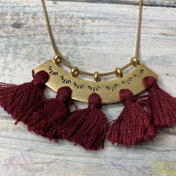 Elegant Gold and Burgundy Tassel Necklace - Picture 2 of 7